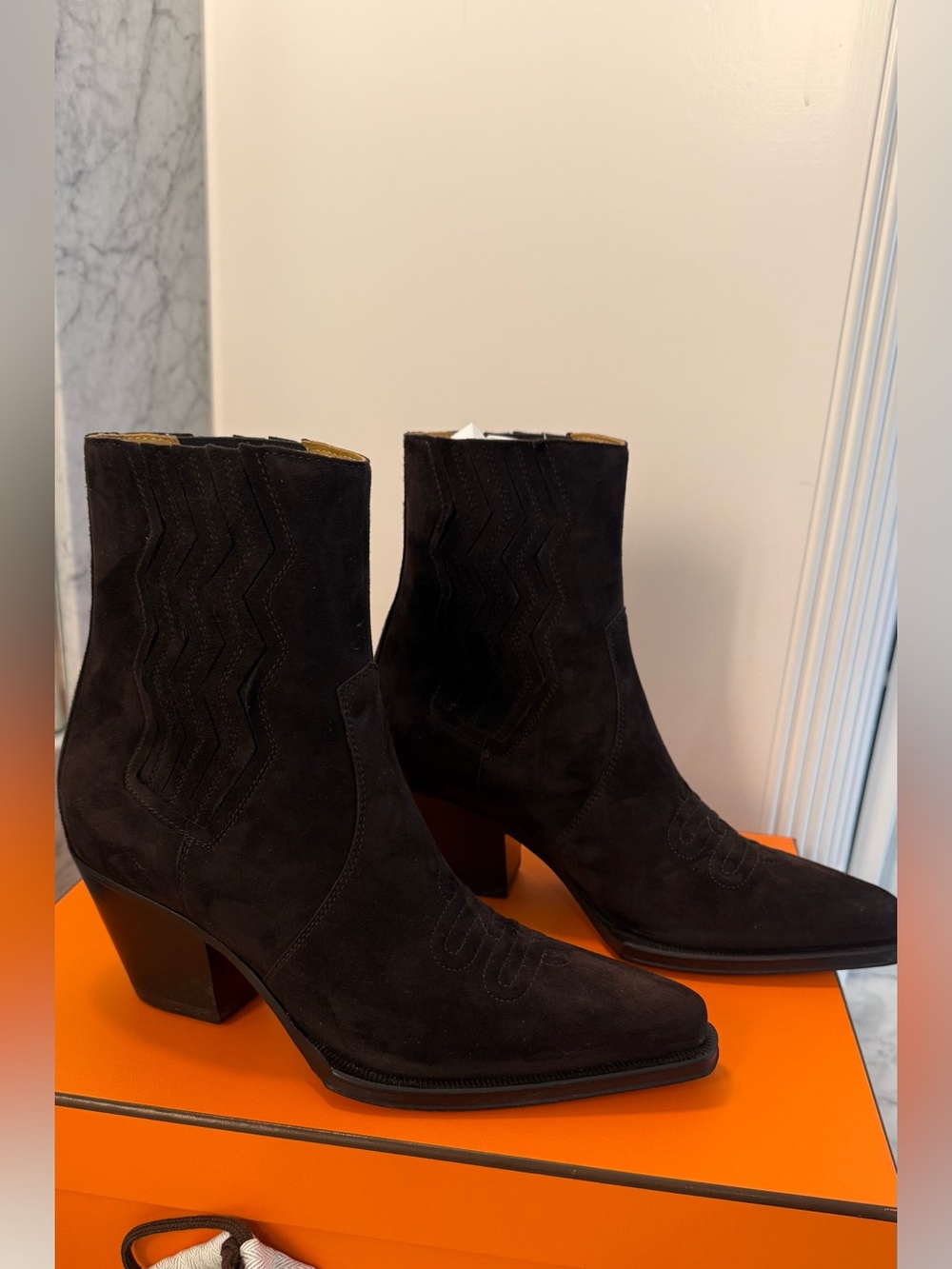 Hermes brown Suede Western-Style Ankle Vegas Boots